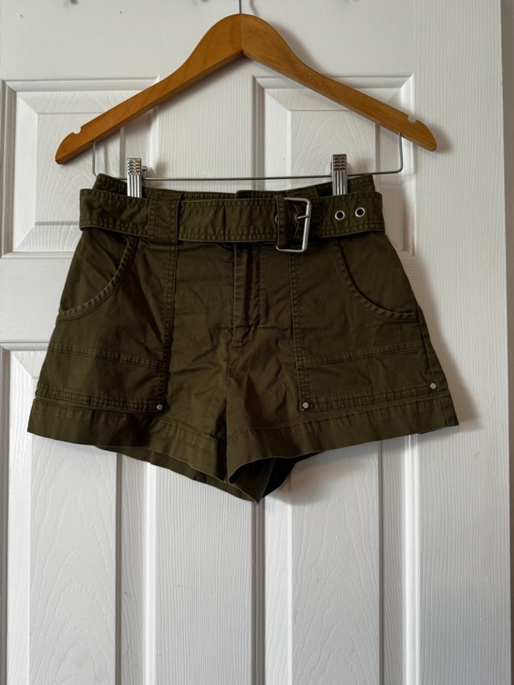 Anthropologie Belted Utility Shorts Olive Green Size 0